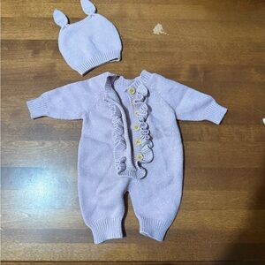 Adorable Baby Pink Knit Baby Romper with Hat